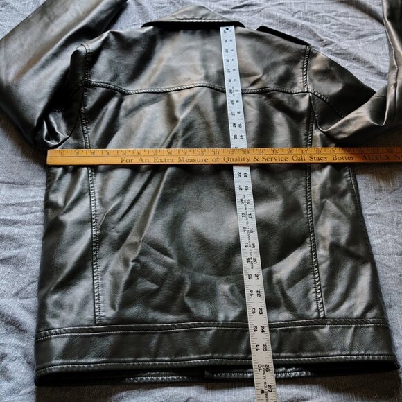 Feicui Faux Leather Biker Jacket Mens Size Medium Dark Green Moto Punk - Picture 13 of 16